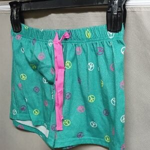Peace Sign Teal Shorts with Pink Drawstring